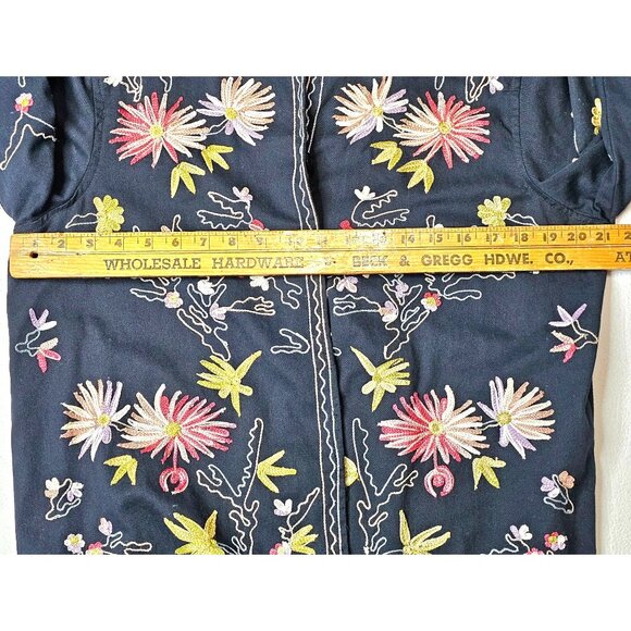 Ikon Women Large Embroidered Floral Black Jacket With Button Front Made In India - Picture 6 of 9